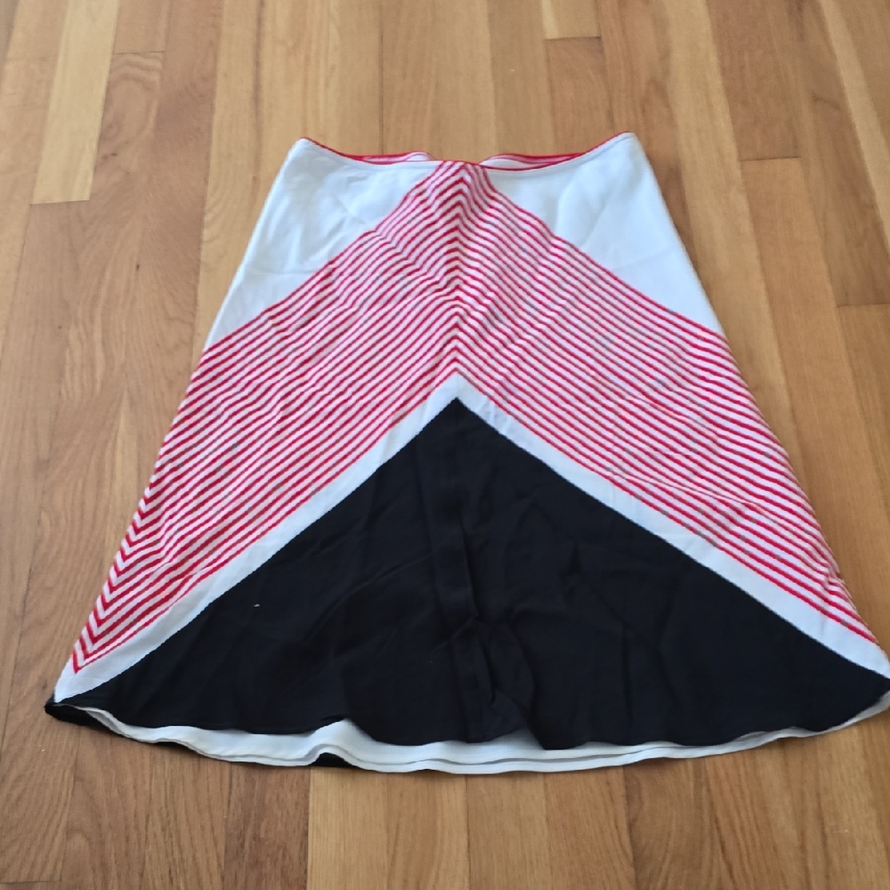 Mango Red and Black A-Line Skirt